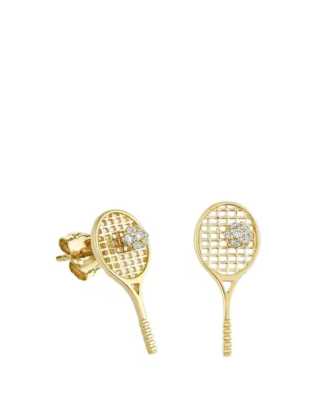 Sydney Evan 14K Yellow Gold Diamond Tennis Racquet Earring, Single