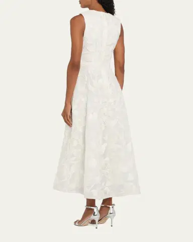 MONIQUE LHUILLIER Floral Cord Embroidered Organza Midi Dress | Thumbnail 3 MONIQUE LHUILLIER Floral Cord Embroidered Organza Midi Dress | Thumbnail 3