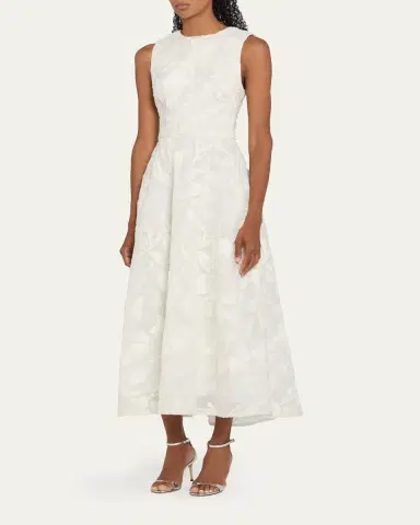 MONIQUE LHUILLIER Floral Cord Embroidered Organza Midi Dress | Thumbnail 4 MONIQUE LHUILLIER Floral Cord Embroidered Organza Midi Dress | Thumbnail 4