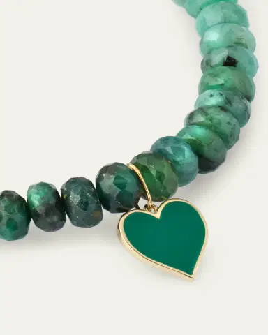 Sydney Evan 14K Green Enamel Heart on Rondelle Bracelet | Thumbnail 3