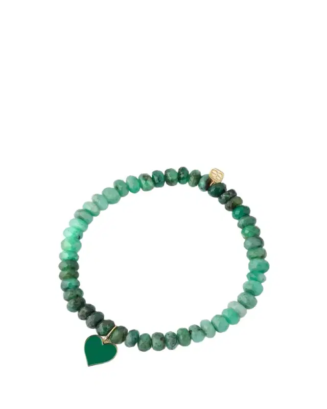 Sydney Evan 14K Green Enamel Heart on Rondelle Bracelet