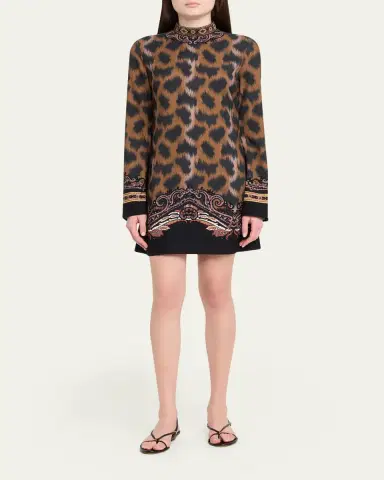 Etro Leopard-Print Long-Sleeve Mini Tunic Dress | Thumbnail 2 Etro Leopard-Print Long-Sleeve Mini Tunic Dress | Thumbnail 2