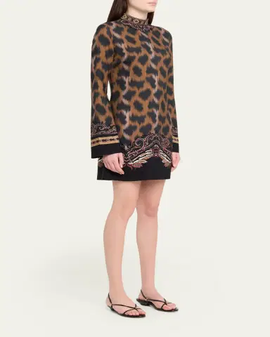 Etro Leopard-Print Long-Sleeve Mini Tunic Dress | Thumbnail 4 Etro Leopard-Print Long-Sleeve Mini Tunic Dress | Thumbnail 4