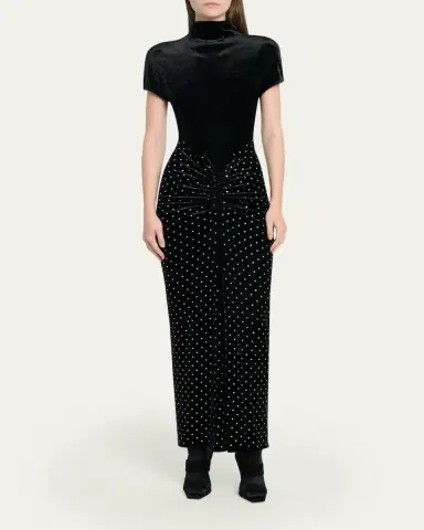 Alaïa Mock-Neck Ruched Mirrored Velvet Maxi Dress | Thumbnail 2 Alaïa Mock-Neck Ruched Mirrored Velvet Maxi Dress | Thumbnail 2