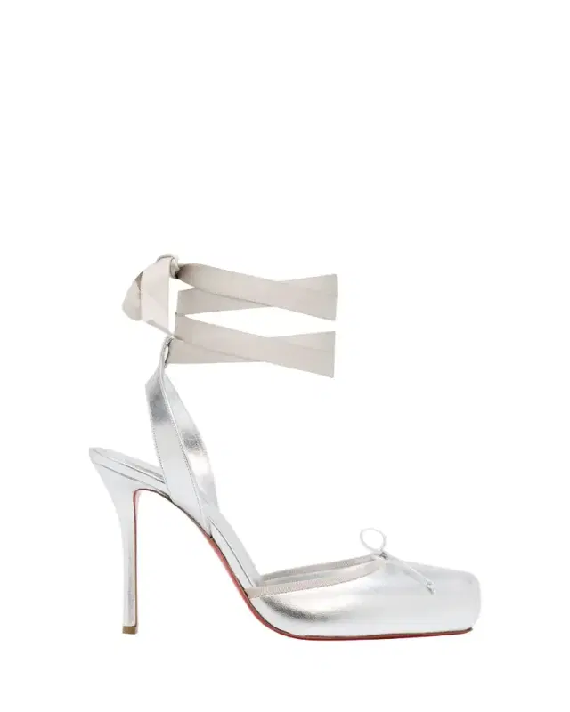 100mm Cassia Lace-Up Metallic Leather Ballet Pumps