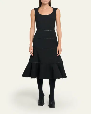 Alaïa Leather Braided Sleeveless Tiered Midi Dress | Thumbnail 2 Alaïa Leather Braided Sleeveless Tiered Midi Dress | Thumbnail 2