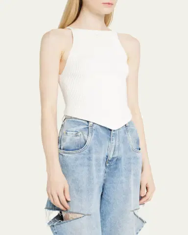 Courrèges Rib-Knit Tank Top with Pointed Hem | Thumbnail 4