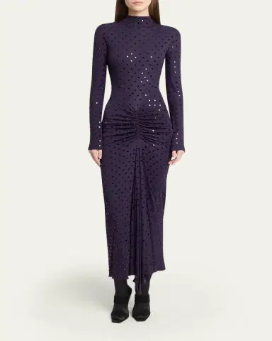 Alaïa Strass Jersey Ruched Midi Dress | Thumbnail 2