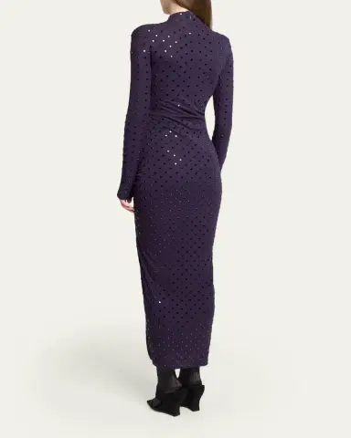 Alaïa Strass Jersey Ruched Midi Dress | Thumbnail 3