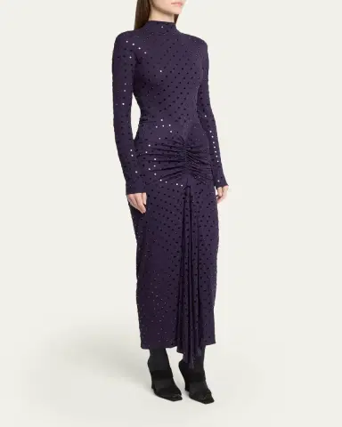 Alaïa Strass Jersey Ruched Midi Dress | Thumbnail 4