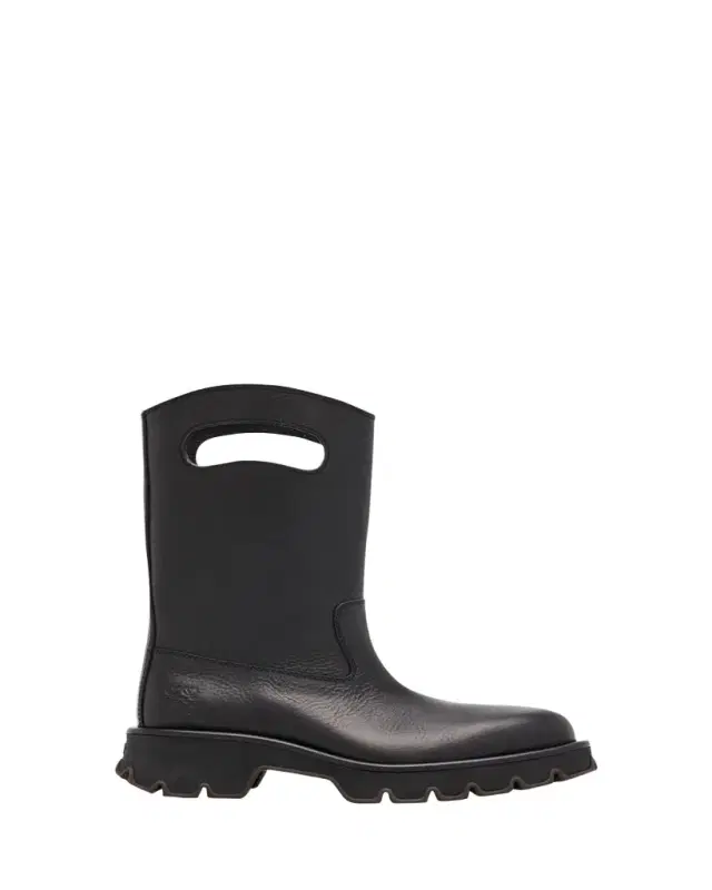 Loewe Men's Bobby Leather Calf-High Boots with Cut-Out Handles