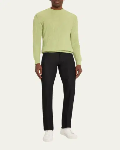 Kiton Men's Silk, Cashmere and Linen Micro-Rib Crewneck Sweater | Thumbnail 2 Kiton Men's Silk, Cashmere and Linen Micro-Rib Crewneck Sweater | Thumbnail 2