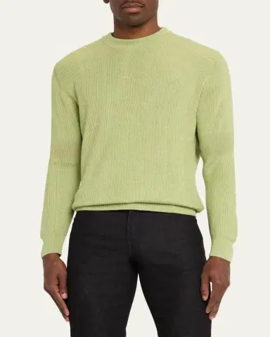 Kiton Men's Silk, Cashmere and Linen Micro-Rib Crewneck Sweater | Thumbnail 4 Kiton Men's Silk, Cashmere and Linen Micro-Rib Crewneck Sweater | Thumbnail 4