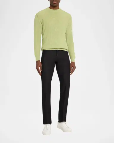 Kiton Men's Silk, Cashmere and Linen Micro-Rib Crewneck Sweater | Thumbnail 6 Kiton Men's Silk, Cashmere and Linen Micro-Rib Crewneck Sweater | Thumbnail 6