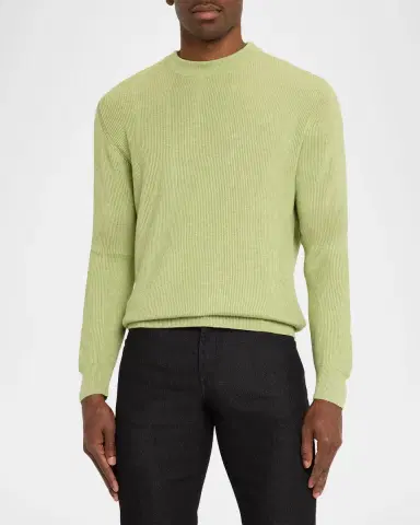 Kiton Men's Silk, Cashmere and Linen Micro-Rib Crewneck Sweater | Thumbnail 8 Kiton Men's Silk, Cashmere and Linen Micro-Rib Crewneck Sweater | Thumbnail 8