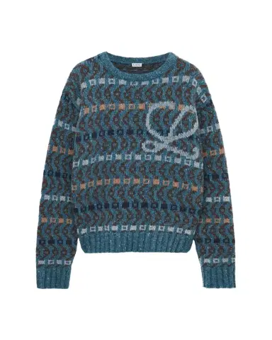 LOEWE Men's L-Monogram Intarsia Knit Crewneck Sweater | Thumbnail 1 LOEWE Men's L-Monogram Intarsia Knit Crewneck Sweater | Thumbnail 1