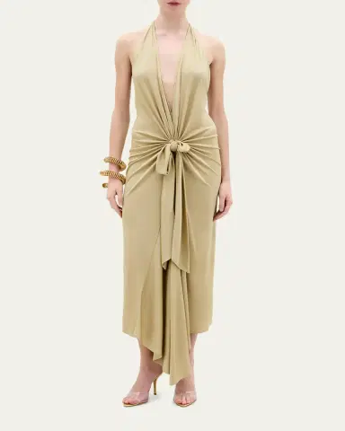 Silvia Tcherassi Adara Plunging Halter Knotted Maxi Dress | Thumbnail 2 Silvia Tcherassi Adara Plunging Halter Knotted Maxi Dress | Thumbnail 2
