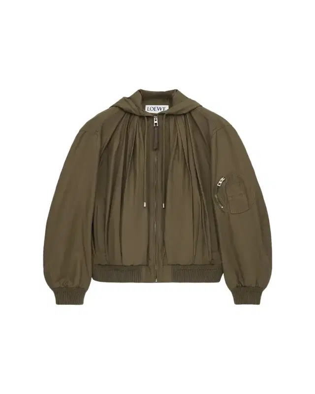 Gathered Hooded Bomber Jacket