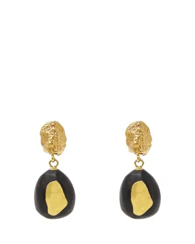 Grazia And Marica Vozza Ebony Wood and Gold Nugget Earrings | Thumbnail 1