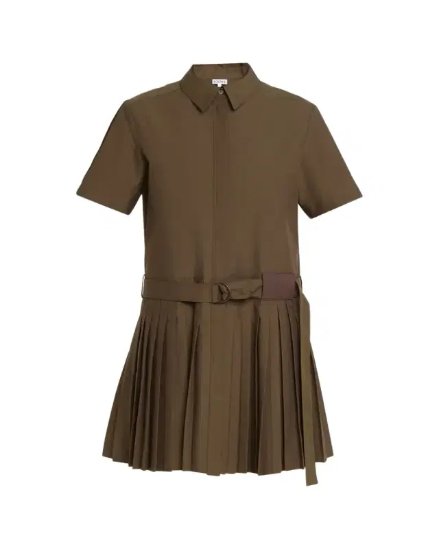 Belted Pleated Mini Shirtdress