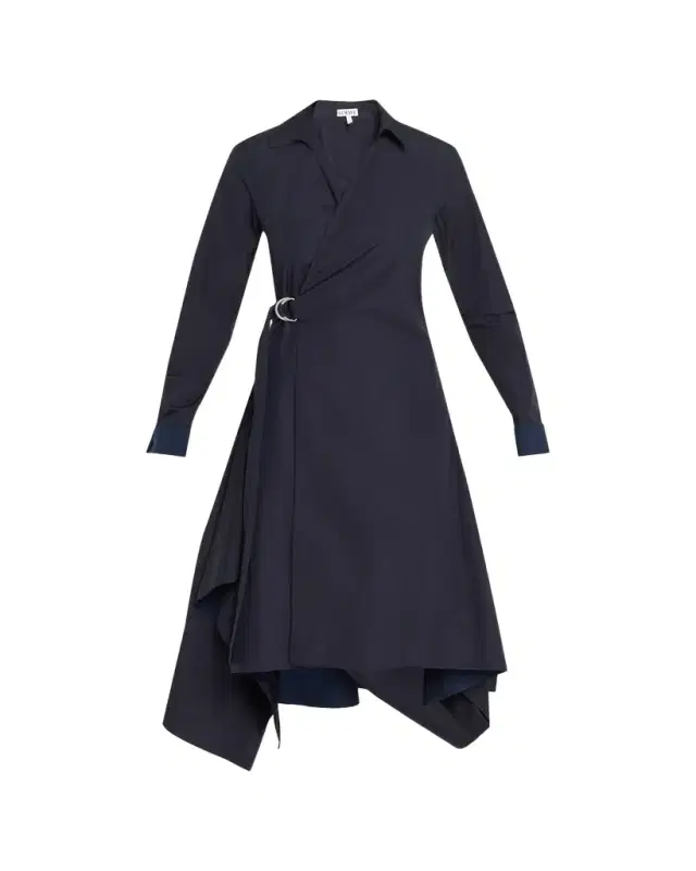 LOEWE Long-Sleeve Handkerchief Midi Wrap Shirtdress