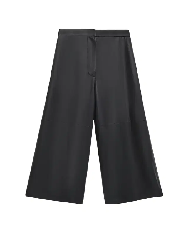 Leather Wide-Leg Cropped Trousers