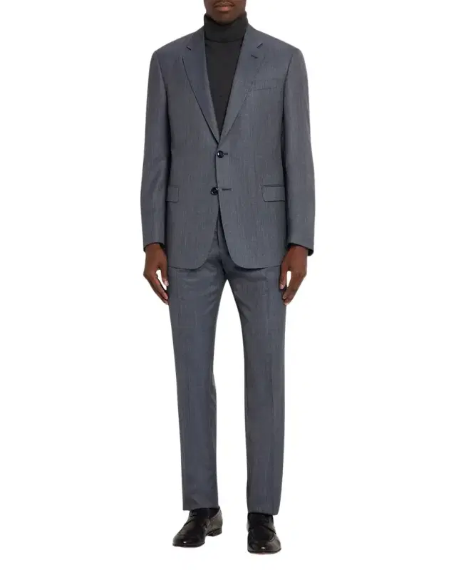 Men 's Wool and Silk Micro-Check Soft Two-Piece Suit Men 's Wool and Silk Micro-Check Soft Two-Piece Suit