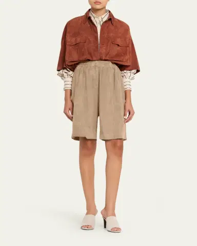 Brunello Cucinelli Couture Suede Pull-On Bermuda Shorts | Thumbnail 2 Brunello Cucinelli Couture Suede Pull-On Bermuda Shorts | Thumbnail 2