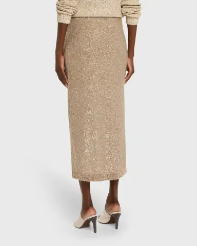Brunello Cucinelli Diamante Linen-Mohair Knit Midi Pencil Skirt | Thumbnail 2