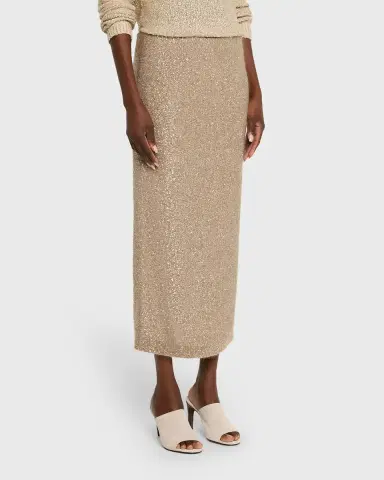 Brunello Cucinelli Diamante Linen-Mohair Knit Midi Pencil Skirt | Thumbnail 3