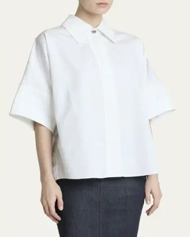 Givenchy Short-Sleeve Cotton Poplin Button-Down Shirt | Thumbnail 4