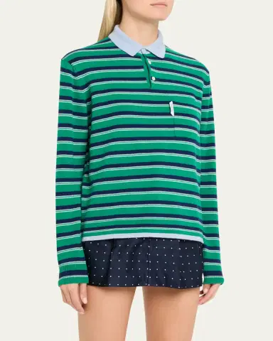 Hommegirls Striped Knit Long-Sleeve Polo Sweater | Thumbnail 4 Hommegirls Striped Knit Long-Sleeve Polo Sweater | Thumbnail 4
