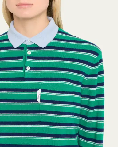 Hommegirls Striped Knit Long-Sleeve Polo Sweater | Thumbnail 5 Hommegirls Striped Knit Long-Sleeve Polo Sweater | Thumbnail 5
