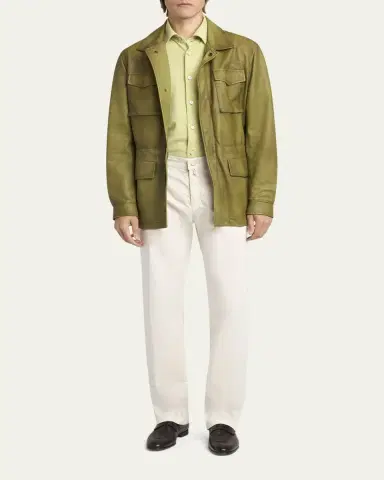 Kiton Men's Leather Flap-Pocket Field Jacket | Thumbnail 2