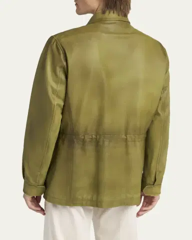 Kiton Men's Leather Flap-Pocket Field Jacket | Thumbnail 3