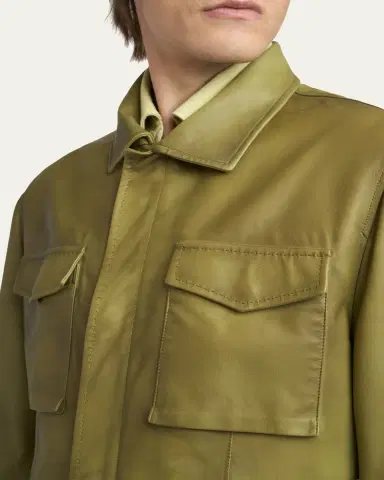 Kiton Men's Leather Flap-Pocket Field Jacket | Thumbnail 5