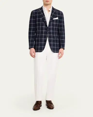 Kiton Men's Windowpane Silk, Cotton and Cashmere Sport Coat | Thumbnail 2