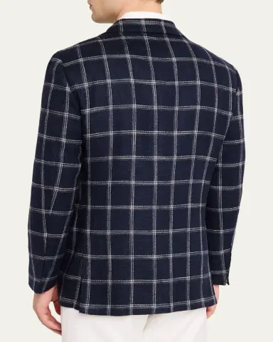 Kiton Men's Windowpane Silk, Cotton and Cashmere Sport Coat | Thumbnail 3