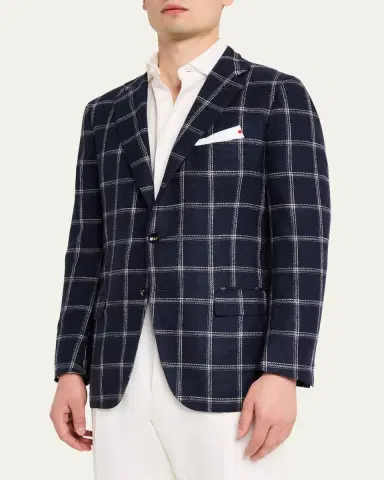 Kiton Men's Windowpane Silk, Cotton and Cashmere Sport Coat | Thumbnail 4