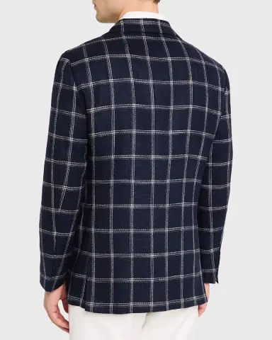 Kiton Men's Windowpane Silk, Cotton and Cashmere Sport Coat | Thumbnail 7