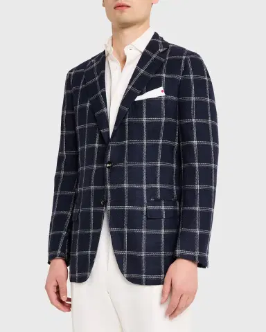Kiton Men's Windowpane Silk, Cotton and Cashmere Sport Coat | Thumbnail 8