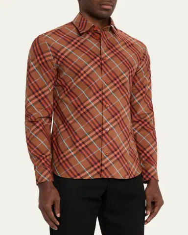 Burberry Men's Relaxed-Fit Check Cotton Shirt | Thumbnail 4
