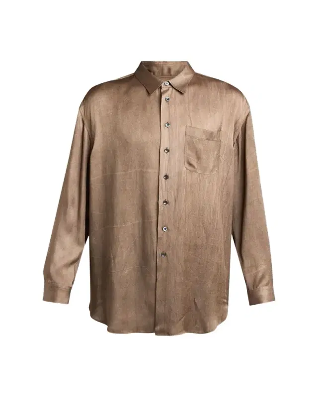 Men's Dyed Satin Oversized Button-Down Shirt with Pocket