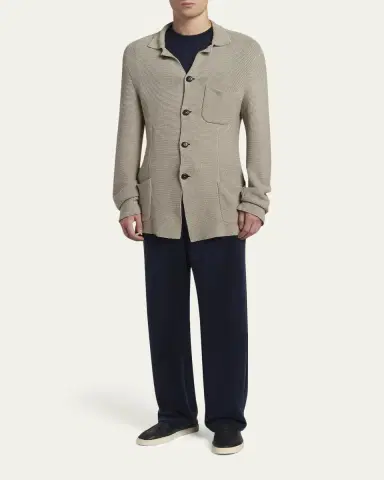 Giorgio Armani Men's Cotton-Blend Knit Patch Pocket Knit Blazer | Thumbnail 2 Giorgio Armani Men's Cotton-Blend Knit Patch Pocket Knit Blazer | Thumbnail 2