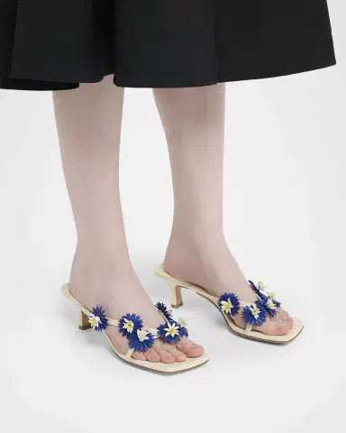 Bottega Veneta Riva Floral Leather Kitten-Heel Sandals | Thumbnail 2