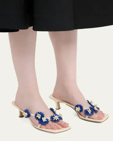 Bottega Veneta Riva Floral Leather Kitten-Heel Sandals | Thumbnail 9