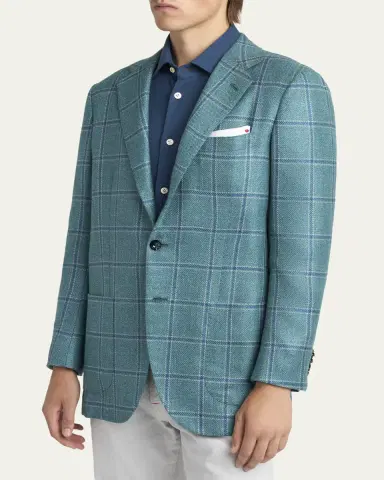 Kiton Men's Windowpane Wool and Cashmere Contemporary-Fit Sport Coat | Thumbnail 4