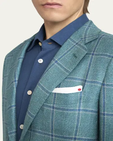 Kiton Men's Windowpane Wool and Cashmere Contemporary-Fit Sport Coat | Thumbnail 5