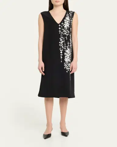 Kiton Beaded Silk V-Neck Midi Dress | Thumbnail 2 Kiton Beaded Silk V-Neck Midi Dress | Thumbnail 2