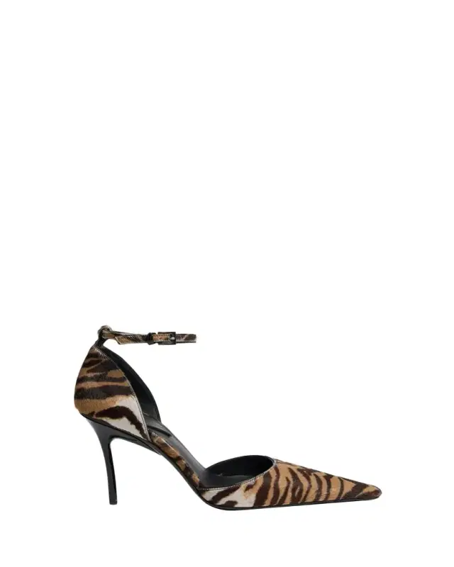 ALAIA 90mm d'Orsay Tiger Calf Hair Ankle-Strap Pumps